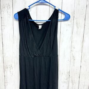 Old Navy Dress Women Size Medium Maxi Black Cotton Sleeveless Deep V Neck Casual